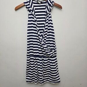Jordan Taylor cover up Dress M Blue White Striped Hooded Drawstring Waist